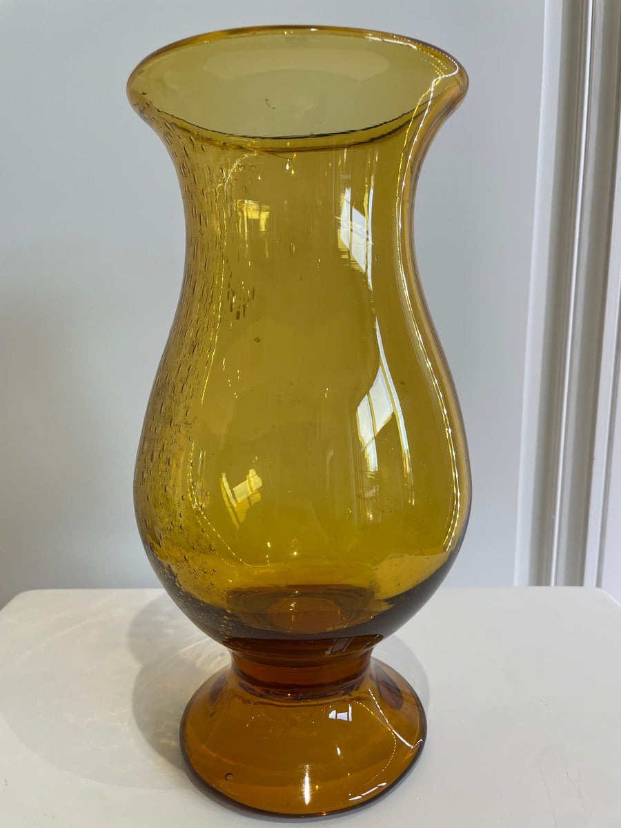 Vase verre soufflé ambré vintage